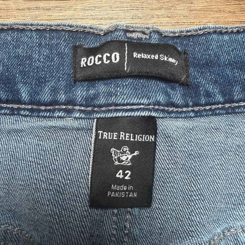 True Religion Rocco Jeans Mens 42x34 Blue Relaxed Skinny Stretch Denim Pants